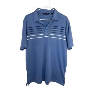 Travis Mathew Large Year After Year golf polo shirt in a blue color striped